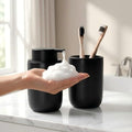 Bosilunlife Soap Dispenser and Toothbrush Holder Set - 11Oz Foam Soap Dispenser Pump Ceramic Bathroom Counter Soap Toothbrush Holder Set Black Bathroom Accessories Set - color: Black-cylinder Foam