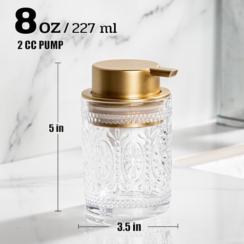 Glass Foam Soap Dispenser, 8 Oz Face Wash Dispenser for Bathroom, Vintage Glass Clear Foaming Hand Soap Dispenser, Small Refillable Lotion Dish Dispenser for Kitchen (Matte Golden-8 OZ) - color: Matte Golden-8 Oz