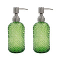 16 oz Diamond Pattern Glass Soap Dispenser, Kitchen and Bathroom Refillable Soap Dispenser with Rust Resistant Stainless Steel Pump for Hand Soap, Lotion Glass Liquid Dispenser(Green-2pack) - color: Green-2pack