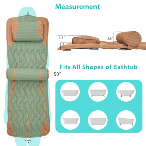 AEROiVi Full Body Bath Pillow with Adjustable Lumbar Roll Pillow Bathtub Cushion with 14 Suction Cups 3D Air Mesh Fit Any Tub Gray Bathroom Accessories Brown - size: 50 inch Brown