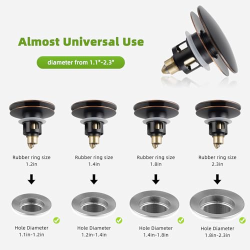 Universal Bathroom Sink Drain Strainer, Big Cover, Oil Rubbed Bronze | 2 in 1 Pop Up Sink Stopper for 1.1''~2.36'' Sink Basin Hole, Hair Catcher with Removable Stainless Steel Filter Basket - color: Oil Rubbed Bronze