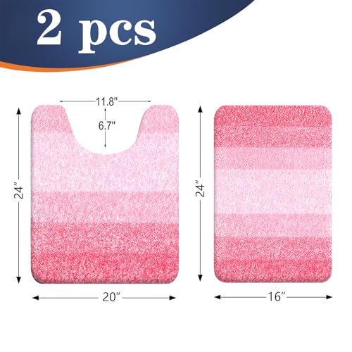 OLANLY Bathroom Rug Set 2 Piece, Soft Absorbent Microfiber Bath Mats and U-Shaped Contour Toilet Rug, Non-Slip, Machine Wash Dry, Plush Shaggy Bath Mats for Bathroom (24"x16"+24"x20", Pink) - color: Pink, size: 24" X 16" + U24" X 20"