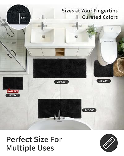 ILANGO Black Bathroom Rugs 60" × 24" Non Slip & Super Absorbent Thick Soft, Washable Bath Carpet Runner for Floor, Microfiber Plush Shaggy Bath Mats with Rubber for Bedroom Bathtub Shower Room - color: Black, size: 2' x 4'11" (24''x59'' Bathroom Rug)