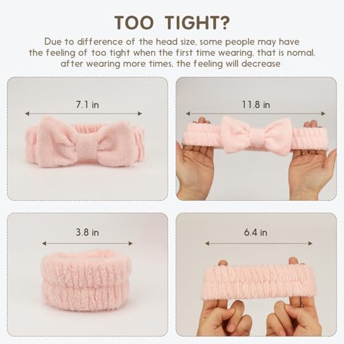 WSYUB Spa Headband and Wristband Set, Face Wash Headband, Makeup Skincare Headbands Wrist Bands for Washing Face,Easter Basket Stuffers,6pcs - color: Khaki and Tooth Pink