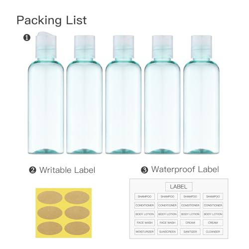 Travel Bottles for Toiletries 3.4 oz - Travel Size Containers for Shampoo Plastic - Small Empty Lotion Squeeze Bottle for Liquid TSA Approved - Leak Proof Mini Conditioner Refillable 100ml - color: Green-1