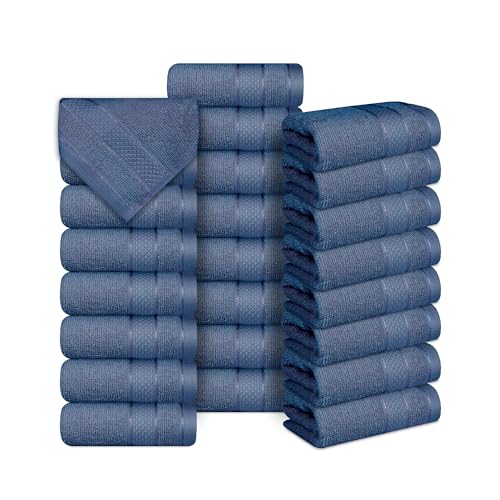 Casa Lino Face Towels & Body Wash Cloths for Showering - 100% Cotton Wash Cloths for Bathroom - Highly Absorbent & Quick Drying Washcloth Set - Cotton Washcloths 24 Pack (12" x 12") - (Cobalt Blue) - color: Navy