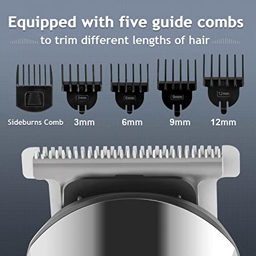 Ufree Beard Trimmer for Men, Waterproof Electric Razor, Grooming Kit | Stainless steel blades, six interchangeable heads, wet and dry use, USB rechargeable, for face body nose ear trimming, silver - color: Silver