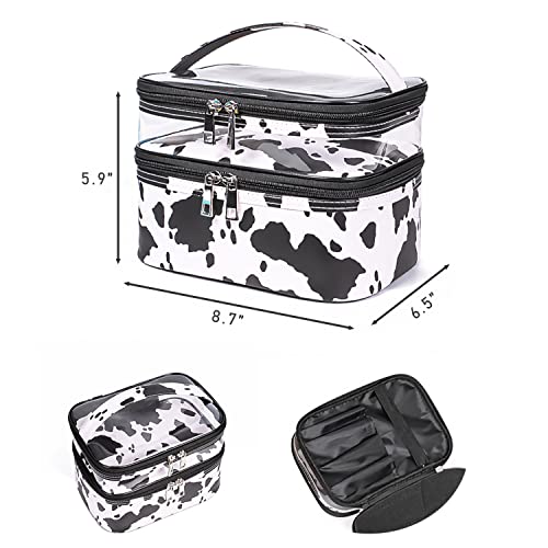 Double-layer Cosmetic Bag Makeup Bag Travel Makeup Bag Makeup Bags for Women Cosmetics Cases Portable Waterproof Foldable (Cow Print) - color: Cow Print