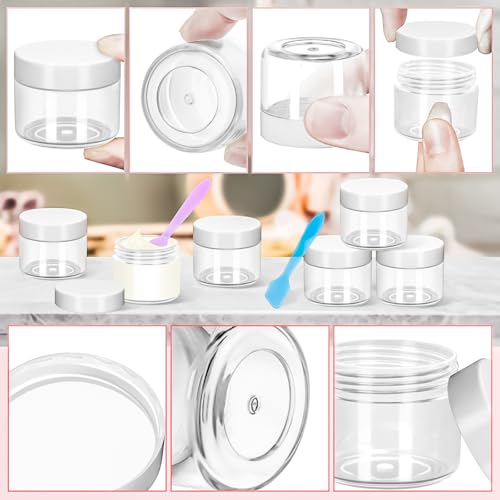 35 Pack 20g Plastic Jars with Lids, 20ml Round Clear Cosmetic Containers Makeup Jars, Travel Size Container Jar with 10 Spatulas for Sample Lotion Cream Eyeshadow Ointment Salve Balm Powder - color: White, size: 20g