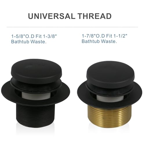 HIDROP Matte Black Tip Toe Tub Drain Trim Kit, 2-Hole Overflow Faceplate | Stainless Steel Bathtub Drain, Universal Fine/Coarse Thread fit 1-3/8" or 1-1/2" Tub Drain, Drain Replacement Kit - color: Black, style: 2 Holes