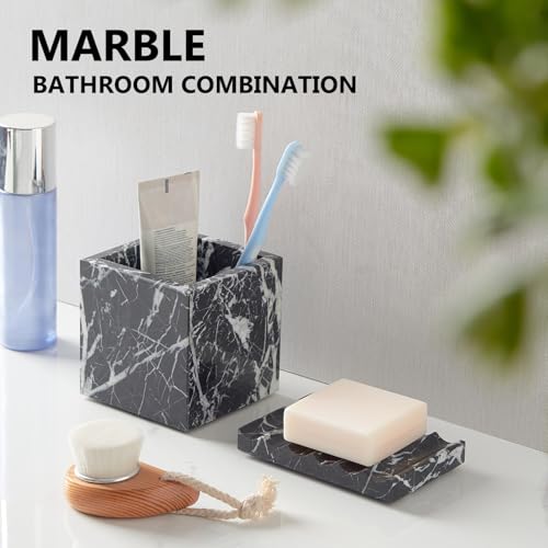 Real Luxurious Natural Marble Soap Dish for Shower,soap Dish for Bathroom,Non-Ceramic/Non-Resin Stone soap Tray（Black） - color: Black