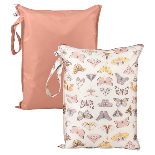 Tiny Twinkle Mess Proof Wet Bags | 2-Pack Reusable Waterproof Wet Bags for Swimsuits | Baby Clothes | Travel & Diaper Bag (Flutter) - color: Flutter, size: 2 Pack