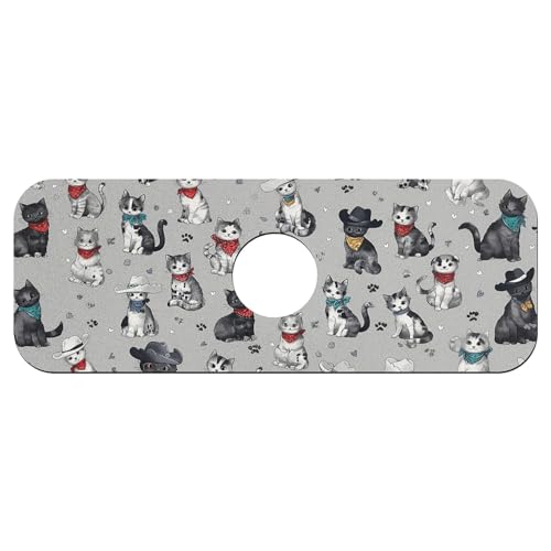 Faucet Fast Absorbent Pad - Cute Funny Cowboy Cat Kitten , Suitable For Kitchen, Bathroom, Island And Other Scenes - color: Cute funny Cowboy Cat Kitten