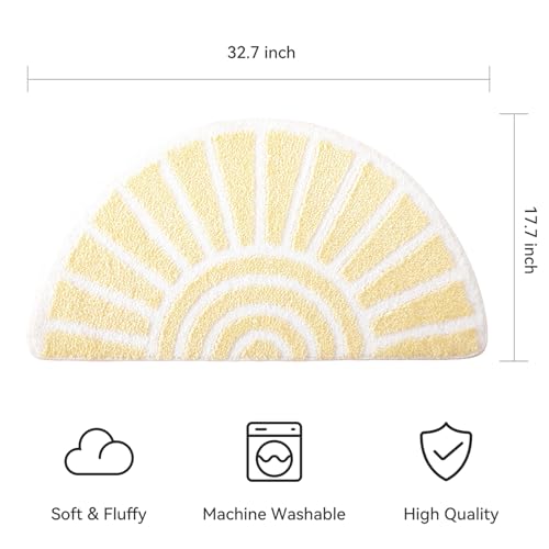 TRUEDAYS Bath Rug Beige Sun Bath Mat, Half Circle Cute Boho Bathroom Rugs Soft and Fluffy, Water Absorbent Bath Rug Machine Washable Bathroom Mat - color: Beige