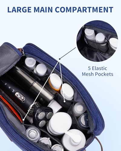 WANDF Toiletry Bag for Men Travel Toiletry Organizer Canvas and Leather Dopp Kit Water-Resistant Shaving Bag for Travel Accessories (Blue, Large) - color: L, Blue, size: Large
