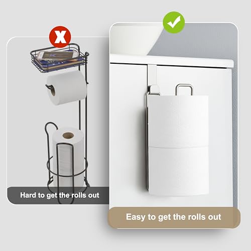 Toilet Paper Holder with Storage Extra 4 Roll Tissue, Over The Tank Toilet Paper Roll Holder Wall Mount, Brushed Nickel and Chrome Tissue Holder for Bathroom, RV Toilet Paper Holder with Shelf, 2Pcs - color: Silver, 2pcs, 8.67in