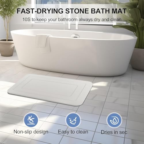 2 Pack Stone Bath Mat, Diatomaceous Earth Shower Mat, Non-Slip Super Absorbent Quick Drying Bathroom Kitchen Floor Mat (Ash Gray, 24x15) - color: Ash Gray Rectangle