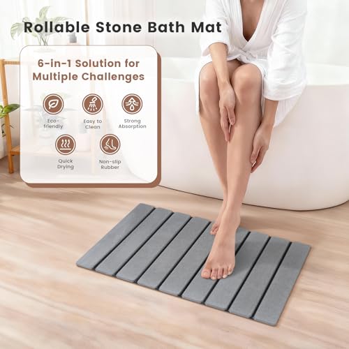 Super Anti-Slip Strong Absorbent Diatomite Pad, Stone Bath Mat 23.6 x 15.5 inches Quick-Dry Pad, Foldable and Easy to Store Bathroom Stone Bath Mat, Suitable for Bathroom, Easy to Clean (Gray) - color: Gray