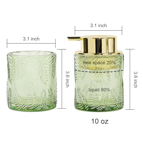 2pcs Glass Bathroom Accessories, Green Bathroom Set, Toothbrush Holder and Soap Dispenser, Gold Soap and Toothbrush Holder Set for Vanity Countertop Decor