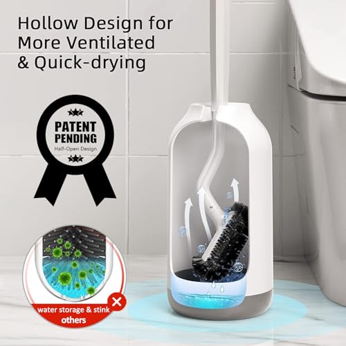 HAMITOR Toilet Bowl Brush Holder Set: Bathroom Deep Cleaning Toilet Cleaner Scrubber Under Rim with Curved Bristle for Dead Corner Clean - Hidden Rv Toilet Decorative Accessories with Caddy- White - color: A-white, size: 1 pack