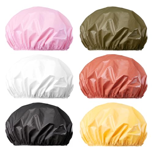 6 PCS Shower Caps for Women, Double Side Waterproof Shower Cap, Reusable Elastic Bath Caps for Shower, EVA Bathing Shower Caps, Bath Hair Caps - Black White Pink Yellow Brick Red Dark Green - color: Solid B - (Black White Pink Yellow Brick Red Dark Green)