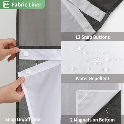 eachope No Hook Stall Shower Curtain with Snap-in Fabric Liner - 54x80 Heavy-Duty Linen Textured Striped Design,Narrow Rustic Modern Farmhouse Bohemian Bathroom Curtain,Water-Repellent,Charcoal Grey - color: Charcoal Grey, size: 54"W x 80"L (Pack of 1)
