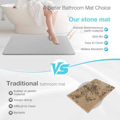 Large Diatomite Stone Bath Mat, Premium Non-Slip Natural Diatomaceous Earth Bathtub Quick Drying Mats for Bathroom Floor (30" x 17" Light Gray) - color: Light Grey, size: 30" x 17"