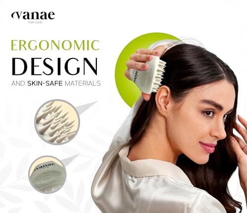 Vanae Shampoo Brush - Scalp Massager Hair Growth, Ergonomic Scalp Scrubber, Silica and ABS Brush for All Hair Types, Promotes Blood Circulation, Reduces Dandruff, Eco Responsible, Antimicrobial