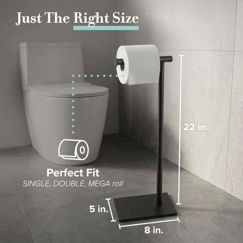 Gatco 1431MX Modern Square Base Toilet Paper Holder Stand, Matte Black, 22.25"H - color: Matte Black, 22.25"h