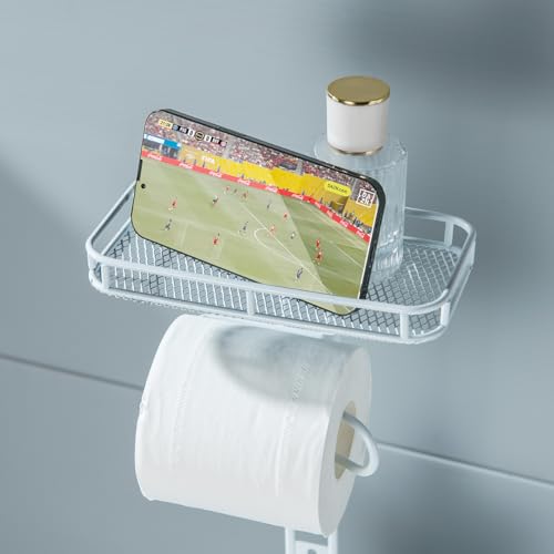 Toilet Paper Holder Free Standing, Adjustable Height, Tissue Paper Roll Dispenser with Shelf for Bathroom Storage Holds Reserve Mega Rolls White - color: White