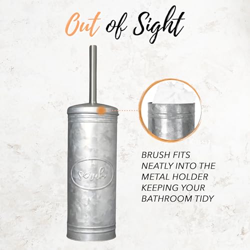 Autumn Alley Rustic Farmhouse Trash Can and Toilet Brush Holder Set - Galvanized Bathroom Trash Can with Matching Toilet Brush, Rustic Farmhouse Bathroom Decor, Grey, 2 Gal. - color: Galvanized, Grey
