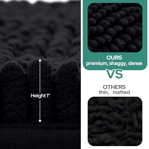 HOMEIDEAS 2 Pieces Bathroom Rugs, Non Slip Absorbent Chenille Toilet Bath Mat Set (Black) - color: Black-black, size: 1'5" x 2'8" (Rectangular 20"x32"+17"x24")