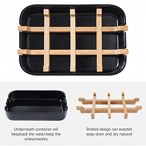 Soap Dishes for Bar Soap,2Pcs/Set Bathroom Soap Holder, Bamboo Soap Dishes Holder for Bathroom Shower, Sink Soap Dish, White&Black Soap Tray（White&Black） - color: Black&white