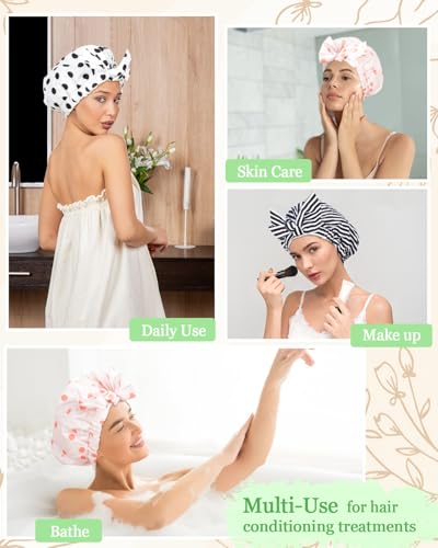 Luvruitaky Shower Cap Luxury Shower Caps for Women Reusable Waterproof Hair Cap for Shower with Adjustable Bowknot Hair Bath Cap (Pink) - color: Pink