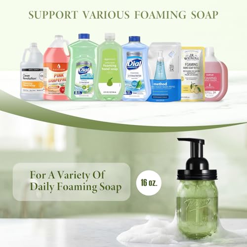 Amolliar Plastic Mason Jar Foaming Soap Dispenser Pump Lid, 16oz Foam Soap Dispenser with Cute Lables - Green Refillable Hand Soap Dispenser for Bathroom Kitchen Shower (2 Pack, Black) - color: Black