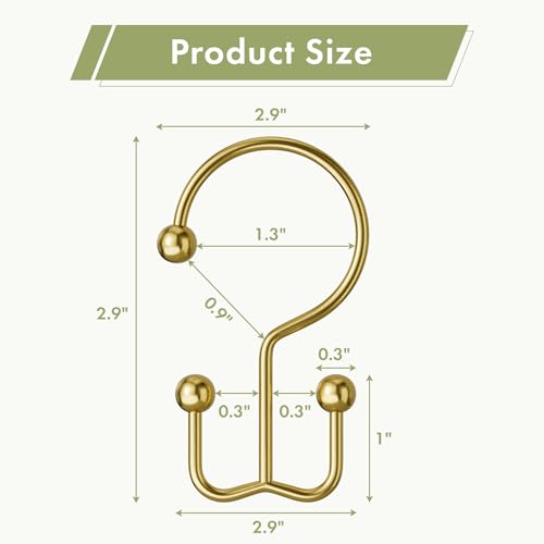 Amazer Gold Shower Curtain Hooks, 12PCS Minimalist Simple Double Shower Curtain Rings, Rust-Resistant Metal Shower Hooks Shower Curtain Hangers, Shower Rings for Bathroom Shower Rods Curtains - color: Gold, style: Minimalist - Double Hooks