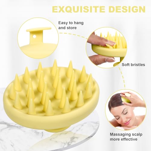 Meartchy Silicone Scalp Massager, Scalp Scrubber for Hair Growth with Soft Bristles, Scalp Exfoliator Brush Dandruff Removal Shampoo Brush for Wet Dry Scalp Care (Light Yellow) - color: Light Yellow