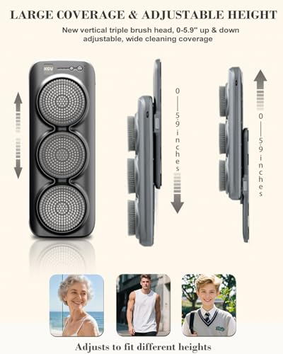 Electric Shower Brush for Body with 3 Motorized Brush Heads, Wall-Mounted Back Scrubber for Shower, Exfoliating Soft Bristles, Hands-Free Design, Easy to Install, for Men and Women - size: 19