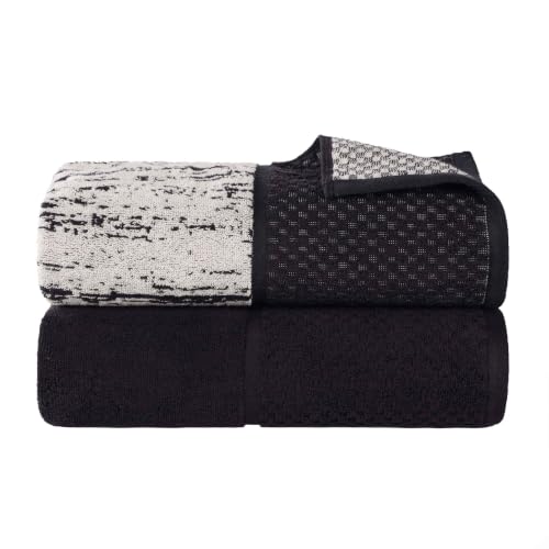 Superior Cotton Bathroom Towel Set, Plush Absorbent, 2 Piece, Black Ivory | Oversized Extra Large Size Towels, Quick Dry, Jacquard & Solid Pattern Assorted Towels, 2 Bath Sheets, Lodie Collection - color: Black-ivory, size: Bath Sheet 2 - Pack (Jacquard +