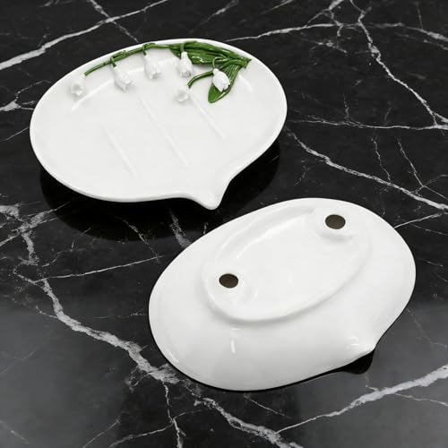 Flower Ceramic Soap Dish, Modern White Bar Soap Holder, Easy to Clean Multi-Purpose Soap Tray for Sponges, Jewelry, Bathroom Shower & Kitchen