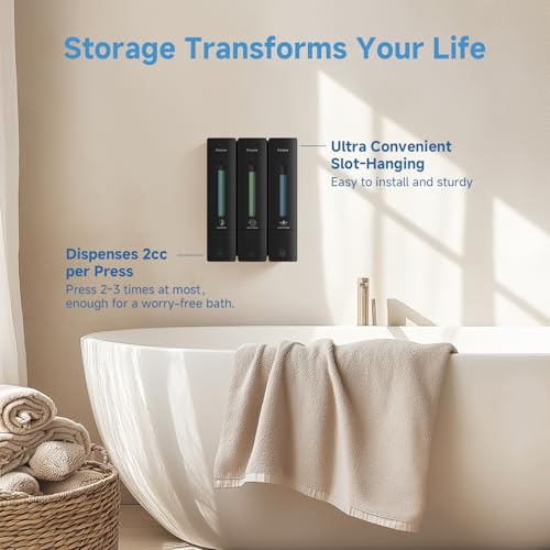 Shampoo and Conditioner Dispenser - Shower Soap Dispenser Wall Mounted No Drill - Shampoo Conditioner Body Wash Dispenser 3 Chamber - Easy Install for Bathroom Hotel Black 1200ml - color: Black 3