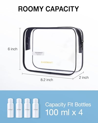 BAGSMART Clear Toiletry Bag, 3 Pack TSA Approved Travel Toiletry bag Carry on Travel Accessories Bag Airport Airline Quart Size Bags Water Repellent Makeup Cosmetic Bag for Women (White-3pcs) - color: Cloud White, size: 3 Pack, Medium