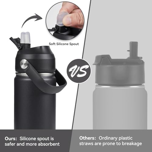 Fijinhom 24oz Insulated Stainless Steel Water Bottle, Wide Mouth Double Wall Vacuum, Silicone Straw, Sweat & Leak Proof, BPA Free Insulated Water Flask for Travel, Keep Cold 24h Hot 12h, Black - color: Black, size: 24 Ounces