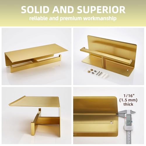 Angle Simple Toilet Paper Holder with Shelf Brushed Dark Gold, SUS304 Stainless Steel Double Toilet Tissue Holder for Wall - color: Brushed Dark Gold, size: Double Rod