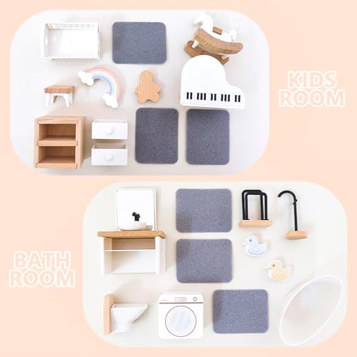 HAPGFS Wooden Dollhouse Furniture Set Elegant Kid’s Room & Bathroom Doll House Accessories, Premium Wood Toys for 3-6 Year Olds, Dollhouse Decor Set for Girls & Boys Birthday Christmas - style: Kid's & Bathroom