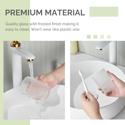 Bathroom Rinsing Cup, Angle Simple Frosted Glass Tumbler Cup, Toothbrush and Toothpaste Holder Drinking Glasses Glassware