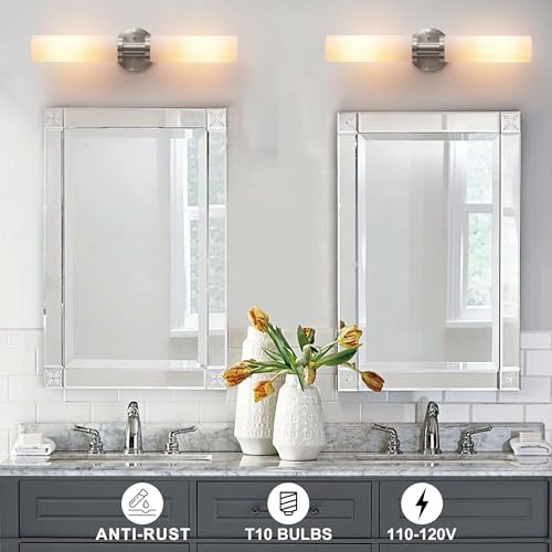 Wall Sconces Set of Two,Brushed Nickel Bathroom Sconces Wall Lighting with White Glass, Modern Sconces Wall Decor Set of 2 Wall Light fixtures for Bathroom Mirror Living Room Hallway Bedroom Wall Lamp - color: brushed nickel white