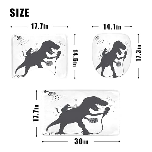 4PCS Kids Funny Dinosaur 71Wx71H Inches Boys Men Dino Cat Animal Shadow Shower Curtain Sets with Rugs, Toilet Lid Cover and Bath Mat, Cute Bath Accessories Art Home Decor Fabric 12 Pack Hooks - color: A4-dinosaur Cat