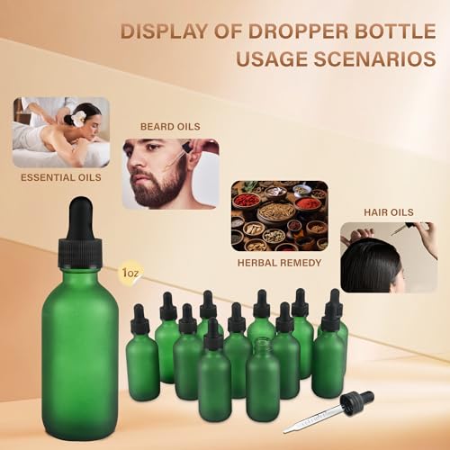 NOOEEISS 12 Pcs, 2oz Dropper Bottle, Green Glass Eye Dropper Bottle, Tincture Bottles with Dropper, Pretty Finish, Leak-Proof Design, Stronger Suction for All Kinds of Mixed Liquids - color: Green Frosted, size: 2oz-12Pack