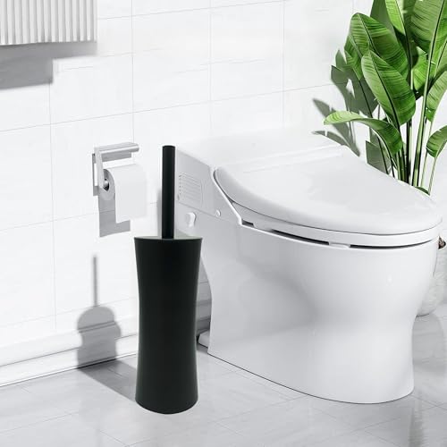 Vince Camuto Toilet Bowl Brush with Holder, Durable Bathroom Cleaning Tool, Modern Design for Easy Toilet Maintenance, Bathroom Cleaner Brush for Efficient Cleaning and Hygiene - color: Matte Black